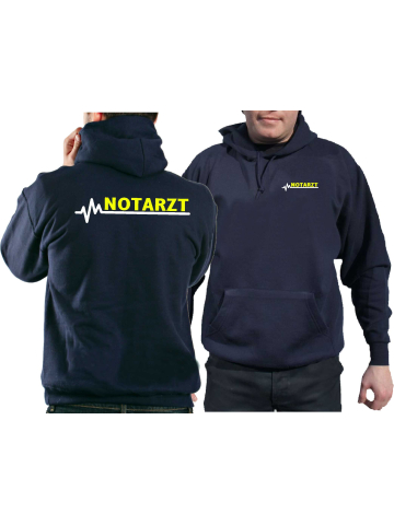 Hoodie navy, NOTARZT neongelb mit weißer EKG-Linie