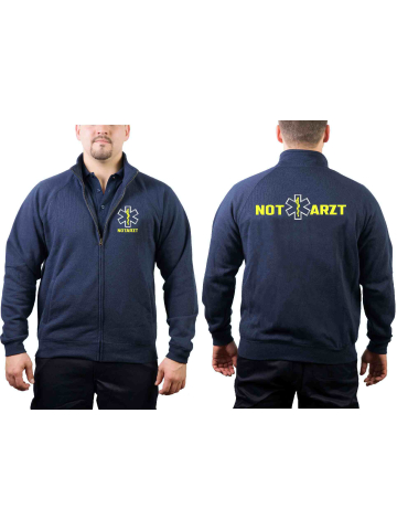 Sweatjacke navy, NOT  ARZT, Star of Life, Äskulap neongelb