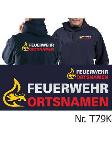 Hoodie navy, BaWü Stauferlöwe with place-name nur Vorderseite