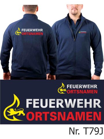 Veste de survêtement marin, BaWü Stauferlöwe avec nom de lieu dans nur Vorderseite