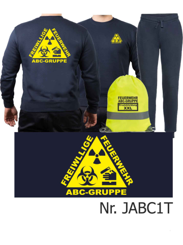 Sweat-Jogging suit navy, FEUERWEHR ATEMSCHUTZ white with Aufbewahrungsrucksack