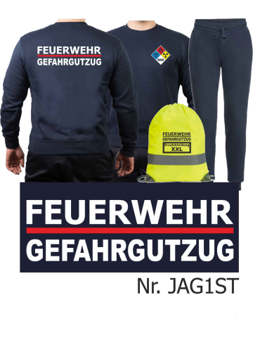 Sweat-Tenue de jogging marin, FEUERWEHR ATEMSCHUTZ blanc avec Aufbewahrungsrucksack