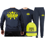 Sweat-Jogginganzug navy, FEUERWEHR GEFAHRGUTZUG (GGS) mit Gefahrdiamand mit Aufbewahrungsrucksack