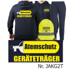 Hoodie-Vestimenta para correr azul marino, FEUERWEHR ATEMSCHUTZ en blanco con Aufbewahrungsrucksack