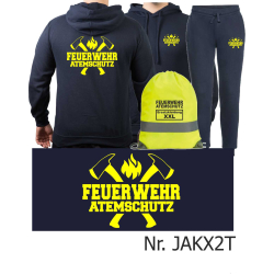 Hoodie-Vestimenta para correr azul marino, FEUERWEHR...