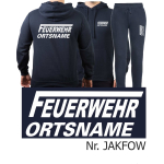 Hoodie-Jogginganzug navy, FEUERWEHR ORTSNAME mit langem "F" weiß