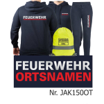 Hoodie-Jogginganzug navy, FEUERWEHR silber mit rotem  Ortsnamen + Rucksack