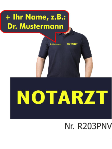 Polo navy, NOTARZT in neongelb mit Namen auf Brust