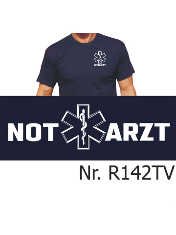 T-Shirt navy, NOT  ARZT, Star of Life weiss auf Brust