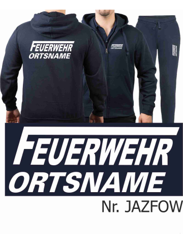 Hooded jacket-Jogging suit navy, FEUERWEHR ATEMSCHUTZ in white with Aufbewahrungsrucksack