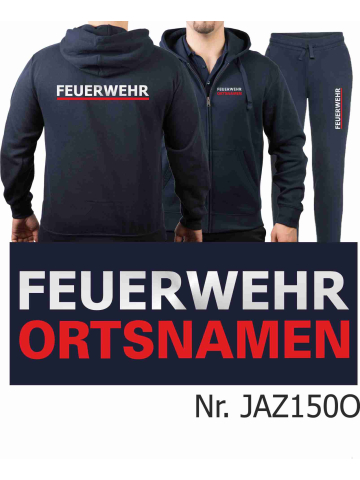 Chaqueta con capucha-Vestimenta para correr azul marino, FEUERWEHR ATEMSCHUTZ en blanco con Aufbewahrungsrucksack