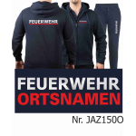 Chaqueta con capucha-Vestimenta para correr azul marino, FEUERWEHR ATEMSCHUTZ en blanco con Aufbewahrungsrucksack