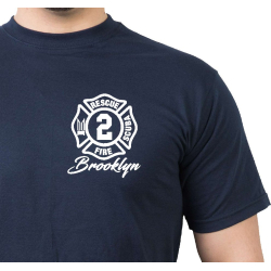 T-Shirt navy, Rescue2 fire fighting bulldog, white