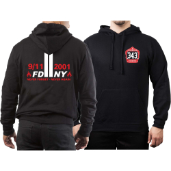 Hoodie black, 9/11 "Never Forget - Never Again"