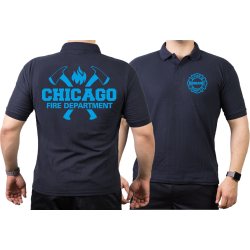 CHICAGO FIRE Dept. axes and flames blue, navy Polo