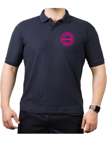 CHICAGO FIRE Dept., pinkes Logo auf Brust, navy Polo