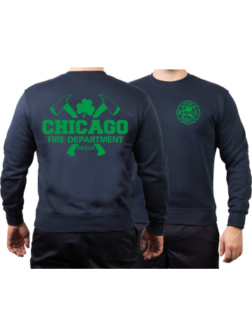 CHICAGO FIRE Dept. axes and IRISH Shamrock, green, navy Sweat