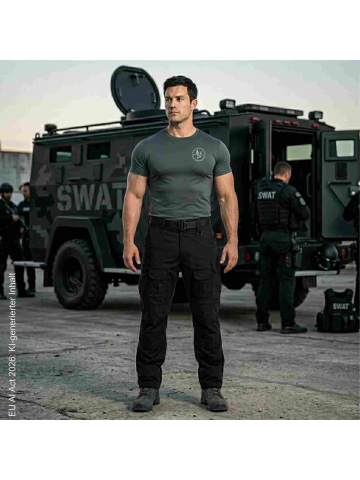T-Shirt ACTIVE-DRY sport shirt, granite-grey, S.W.A.T, Emblem