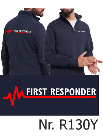 Troyer (Quarter Zip Sweat) navy, First Responder mit roter EKG-Linie