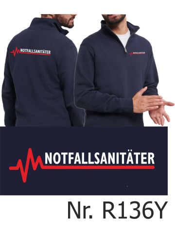 Troyer (Quarter Zip Sweat) navy, Notfallsanitäter mit roter EKG-Linie