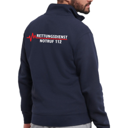Troyer (Quarter Zip Sweat) navy, Rettungsdienst - Notruf 112  mit roter EKG-Linie