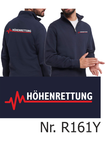 Troyer (Quarter Zip Sweat) navy, Höhenrettung mit roter EKG-Linie