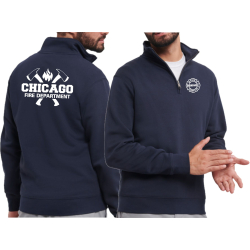 Troyer (Quarter Zip Sweat) navy, CHICAGO FIRE Dept. axes...