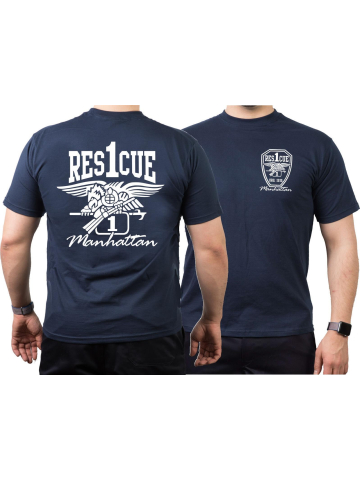 T-Shirt blu navy, Rescue1 Manhattan - Eagle, white