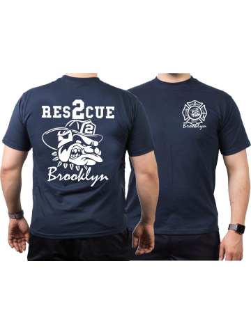 T-Shirt azul marino, Rescue2 fire fighting bulldog, white