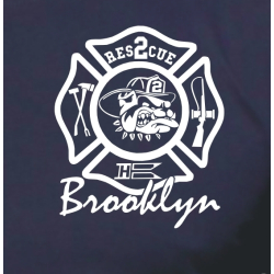 T-Shirt blu navy, Rescue2 fire fighting bulldog, white