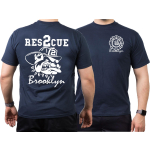 T-Shirt navy, Rescue 2 fire fighting bulldog, white
