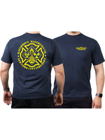 T-shirt blu navy, New York City Fire Dept. "HazMat Co.1" (Hazardous Materials/Gefahrguteinheit)
