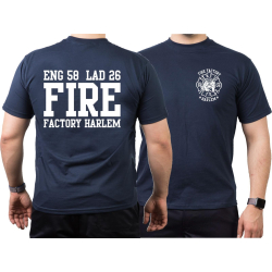 T-Shirt azul marino, New York City Fire Dept.Fire Factory Harlem (E-58/L-26)