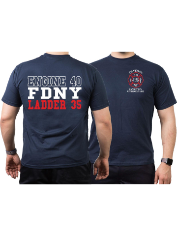 T-Shirt blu navy, New York City Fire Dept. Caveman Upper West Side Manhattan (E-40/L-35)