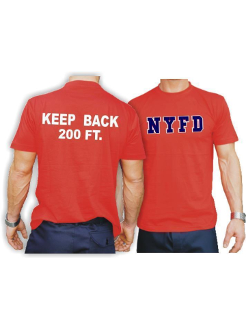 T-Shirt rouge, NYC Fire Dept., Keep Back 200 feet