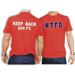 T-Shirt rosso, NYC Fire Dept., Keep Back 200 feet