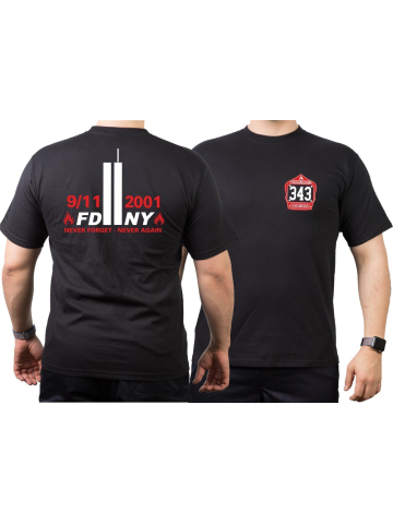 T-Shirt black, 9/11 "Never Forget - Never Again"