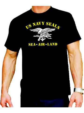 T-Shirt negro, azul marino SEAL (Sea - Air Land) zweifarbig