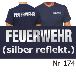 T-Shirt navy, FEUERWEHR silber-reflektierend (XS-3XL)