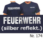 T-Shirt navy, FEUERWEHR silver-reflekt. Gr. L