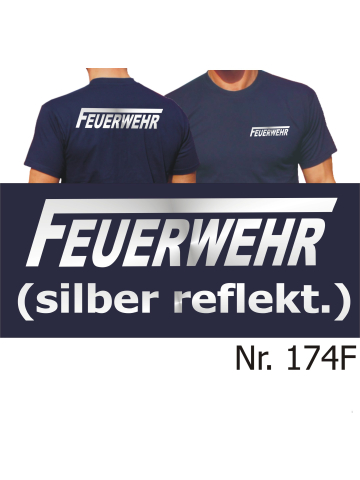 T-Shirt navy, FEUERWEHR with long "F" silver-reflekt.