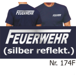 T-Shirt navy, FEUERWEHR mit langem "F" silber-reflekt. (XS-4XL)