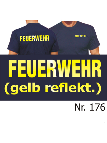 T-Shirt navy, FEUERWEHR yellow-reflective