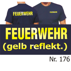 T-Shirt navy, FEUERWEHR gelb-reflektierend (XS-3XL)