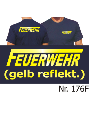 T-Shirt marin, FEUERWEHR avec longue "F" jaune-reflekt.