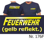 T-Shirt navy, FEUERWEHR mit langem "F" gelb-reflekt. (XS-3XL)