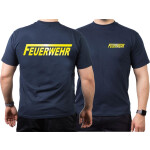 T-Shirt azul marino, FEUERWEHR con largo "F" amarillo-reflekt.