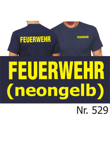 T-Shirt navy, FEUERWEHR in neongelb (XS-3XL)