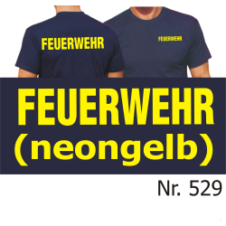 T-Shirt navy, FEUERWEHR in neongelb (XS-3XL)