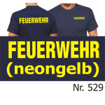 T-Shirt navy, FEUERWEHR in neonyellow